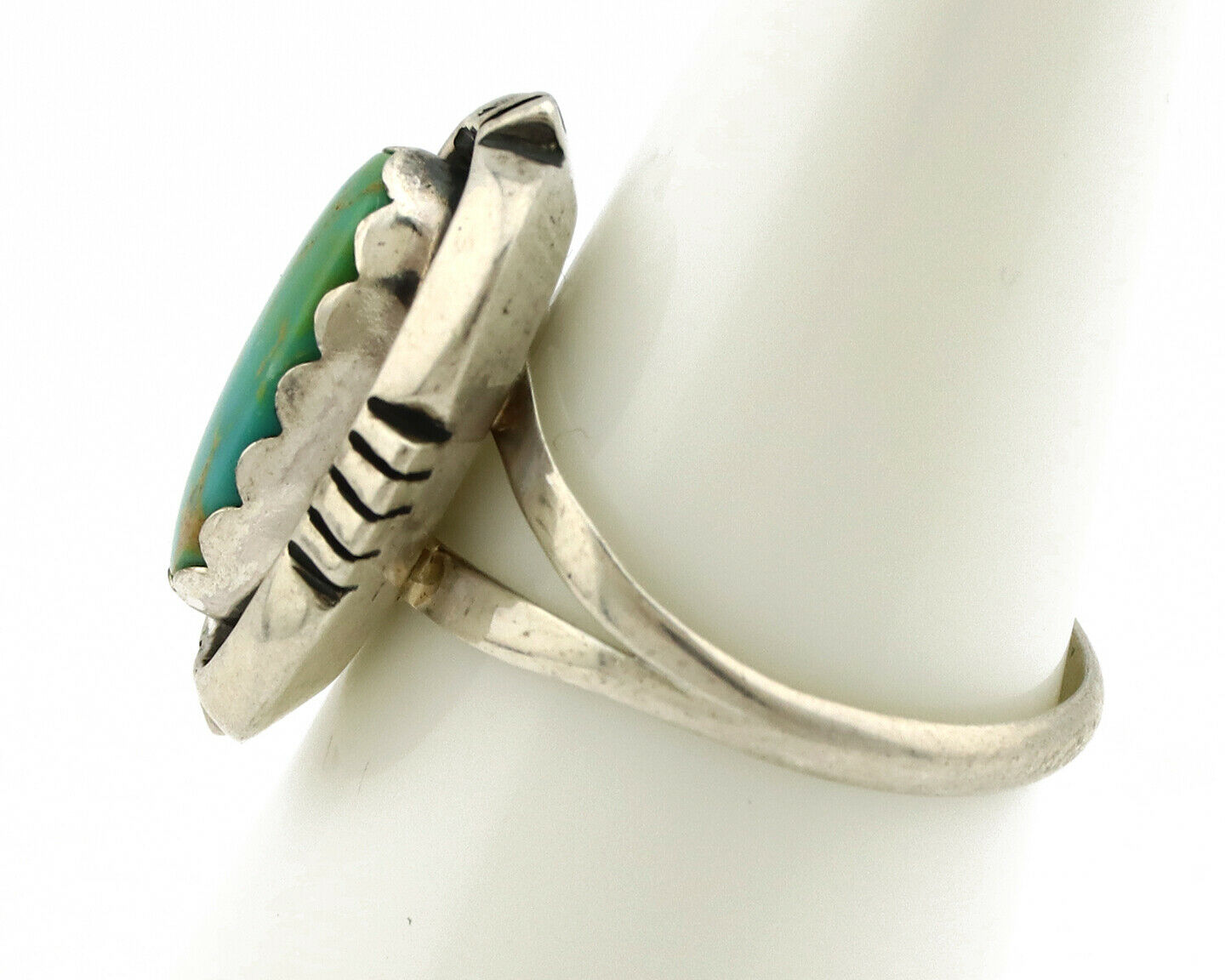 Navajo Ring .925 Silver Kingman Turquoise Artist Signed Apache C.80's