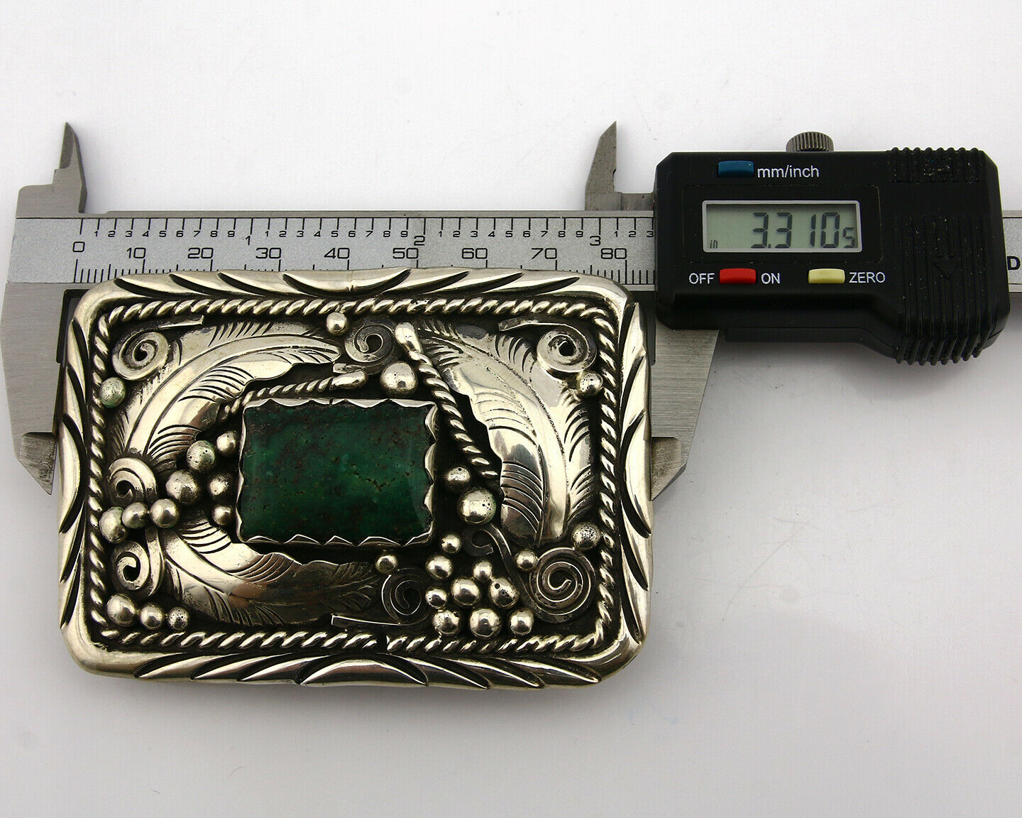 Navajo Belt Buckle .925 Silver Turquoise Native Artist Signed C Montoya C.80's