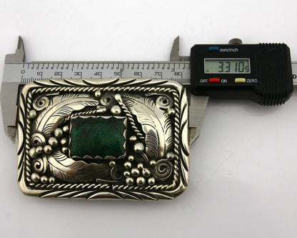 Navajo Belt Buckle .925 Silver Turquoise Native Artist Signed C Montoya C.80's