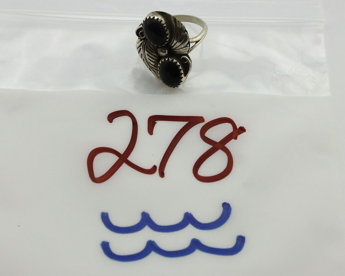 Navajo Ring 925 Silver Natural Mined Onyx Artist Signed T Thomas C.80's