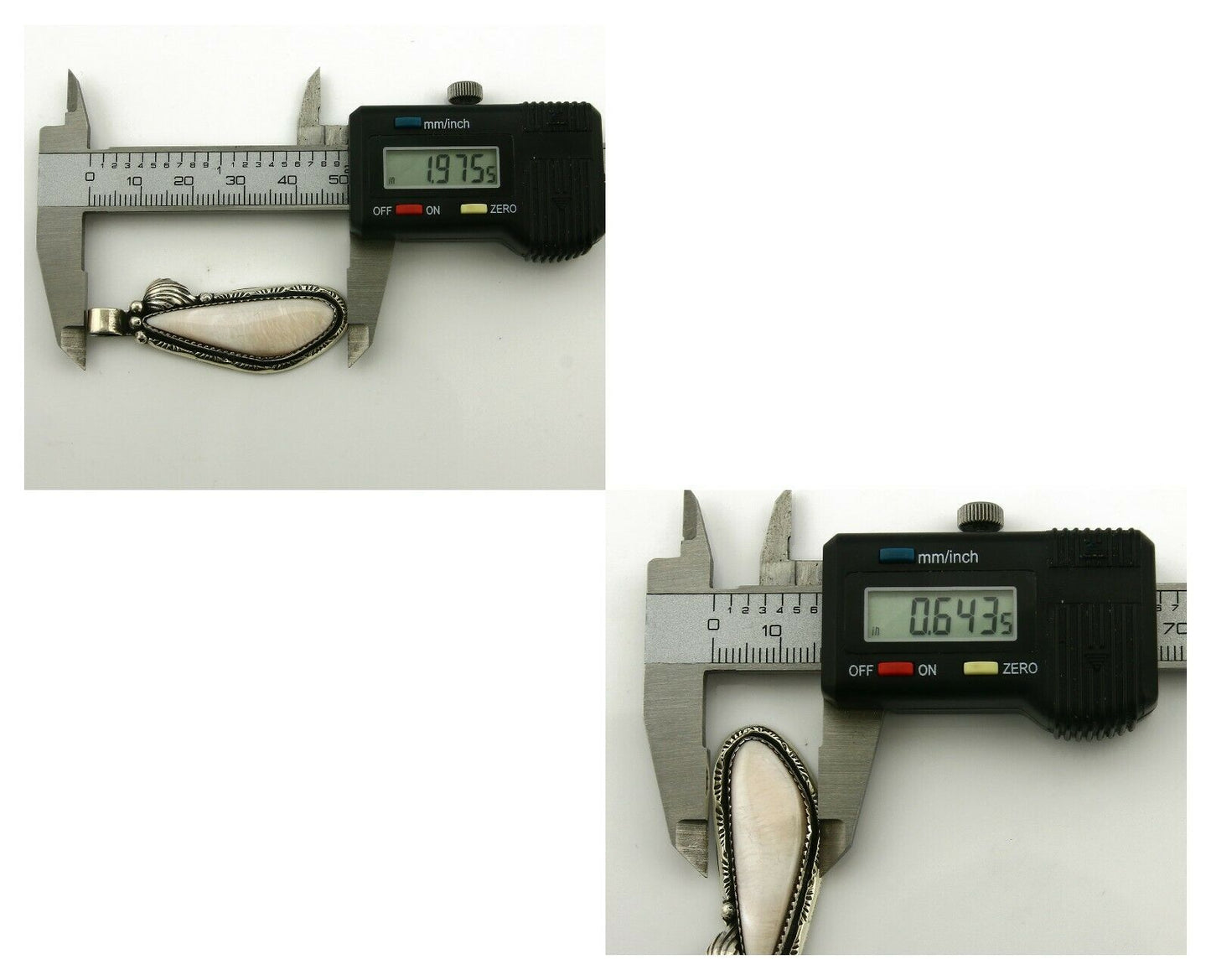 Navajo Pendant .925 Silver Real Natural Pink Mussel Signed Yazzie C.80's