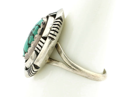 Navajo Ring .925 Silver Spiderweb Turquoise Artist Signed L. M. Nez C80s