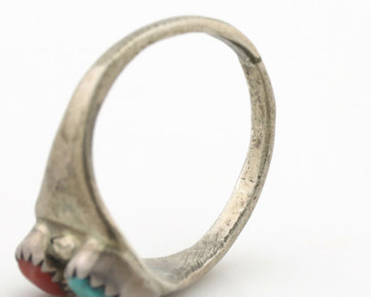 Zuni Ring .925 Silver Natural Turquoise & Coral Native American Artist C.1980's