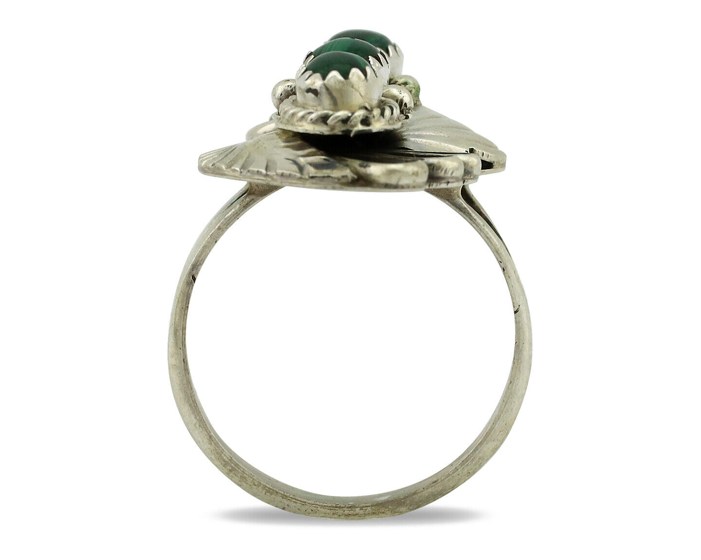 Navajo Ring 925 Silver Natural Green Malachite Signed Justin Morris C.80's