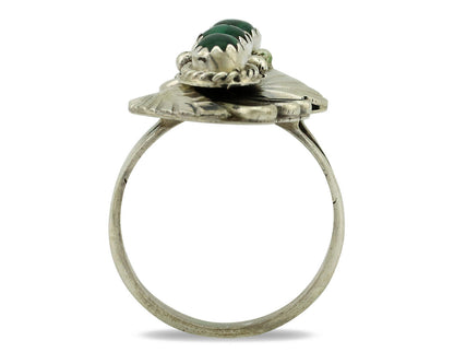 Navajo Ring 925 Silver Natural Green Malachite Signed Justin Morris C.80's