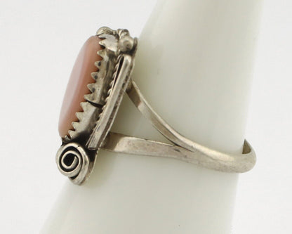 Navajo Ring .925 Silver Natural Pink Mussel Artist Signed Justin Morris C.80's