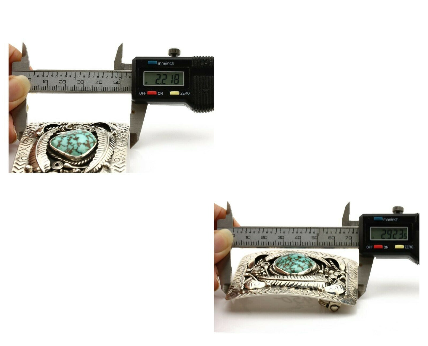 Navajo Belt Buckle .925 Silver Natural Blue Turquoise Artist Signed Tepee C.80's