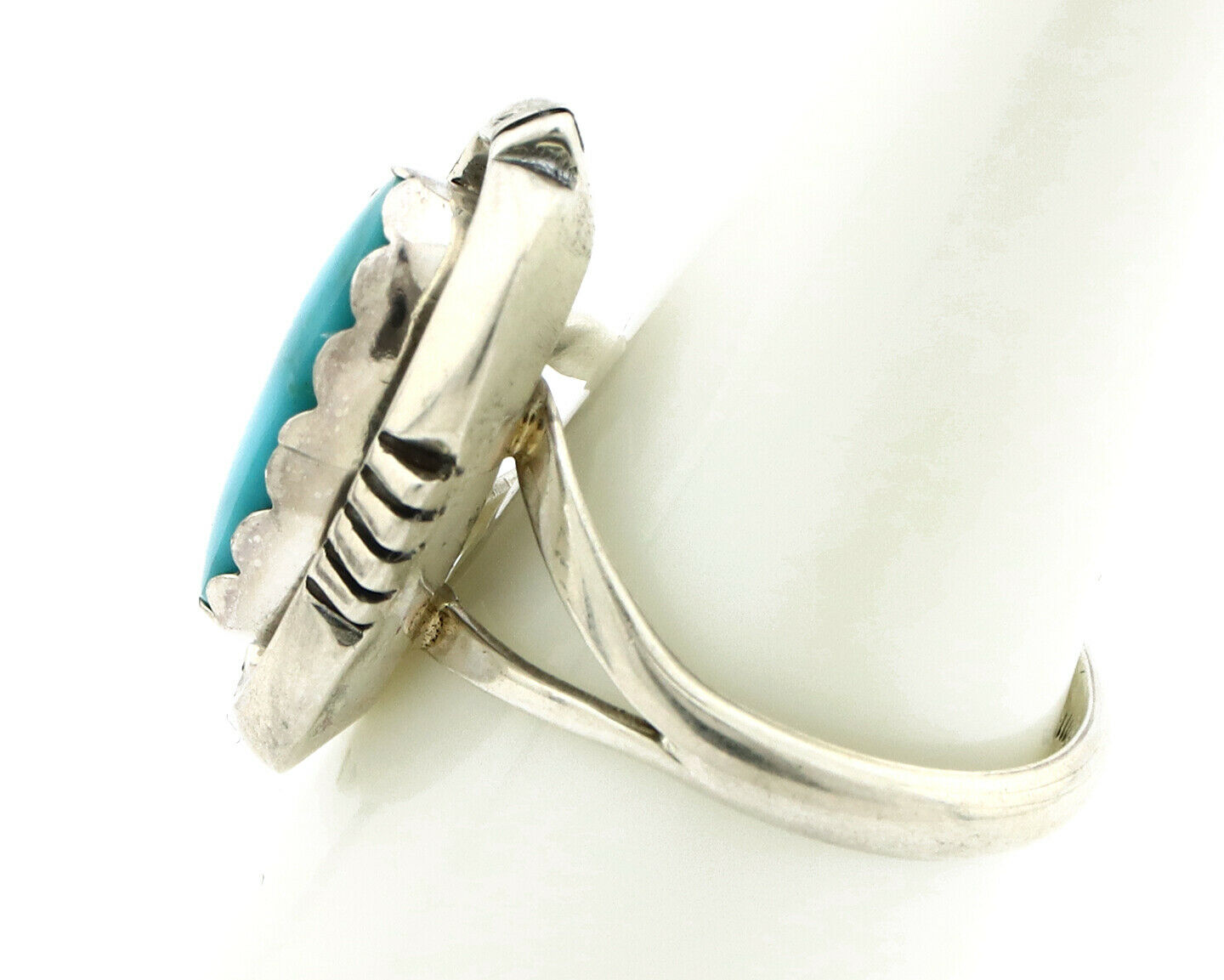 Navajo Ring .925 Silver Blue Gem Turquoise Handmade Native American Artist C80s