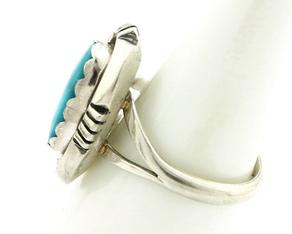 Navajo Ring .925 Silver Blue Gem Turquoise Handmade Native American Artist C80s
