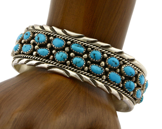 Navajo Bracelet .925 Silver Sleeping Beauty Turquoise Artist Signed IC C.80's