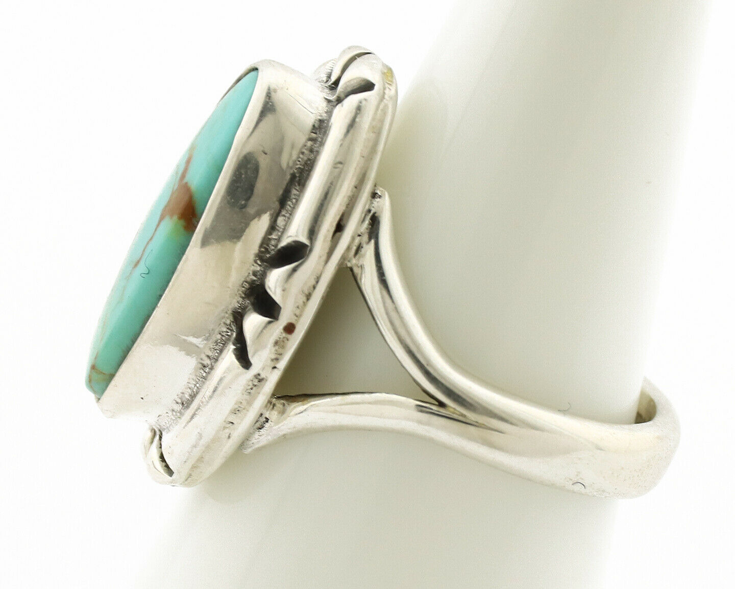 Navajo Ring .925 Silver Natural Mined Turquoise Artist Signed Gecko C.80's