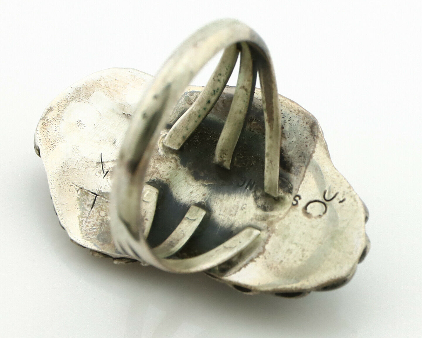 Navajo Ring .925 Silver Turquoise & Coral Artist Signed Thomas Singer C.80's