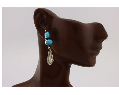 Navajo Earrings 925 Silver Natural Blue Turquoise Native American Earrings C80's