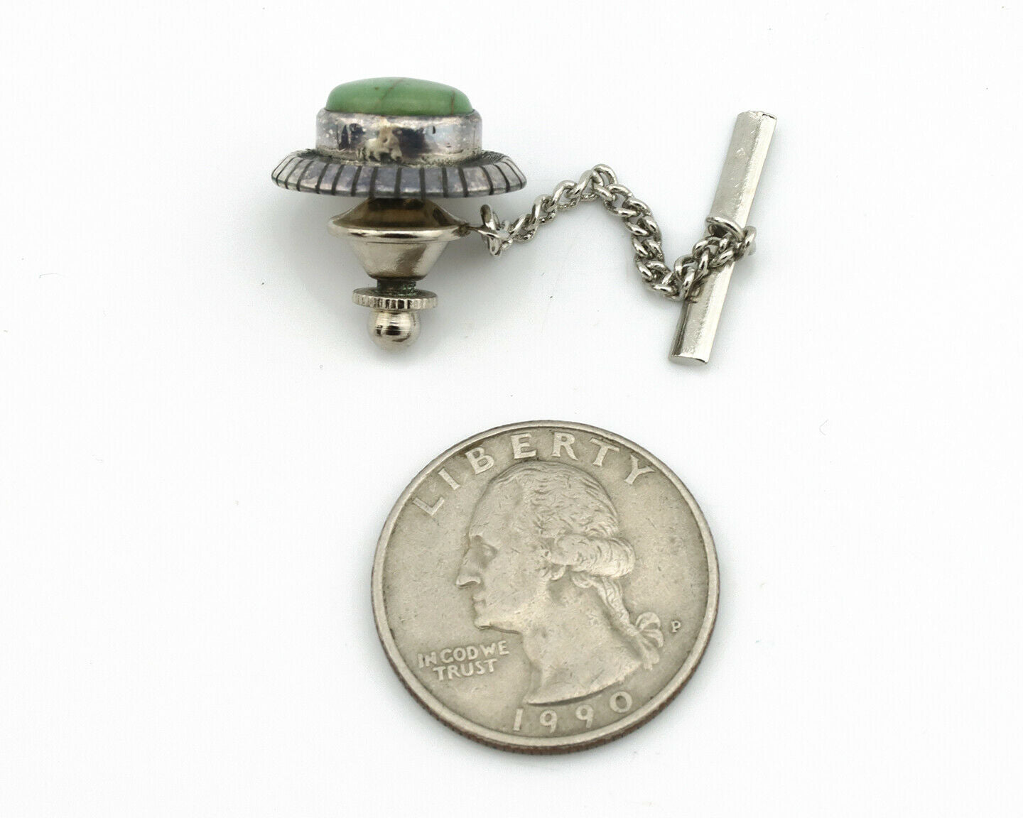 Navajo Tie Tack .925 Silver Manassas Turquoise Native American Artist C.80's