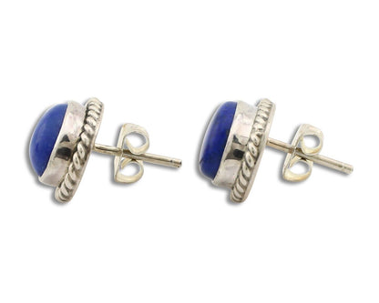 Navajo Earrings 925 Silver Natural Mined Lapis Native American Artist C80s
