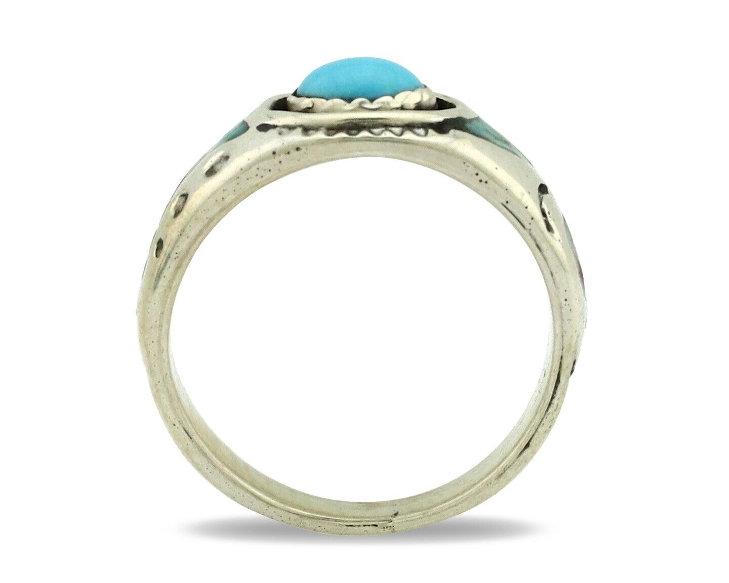 Navajo Handmade Ring 925 Silver Blue Turquoise & Coral Native American C.80's