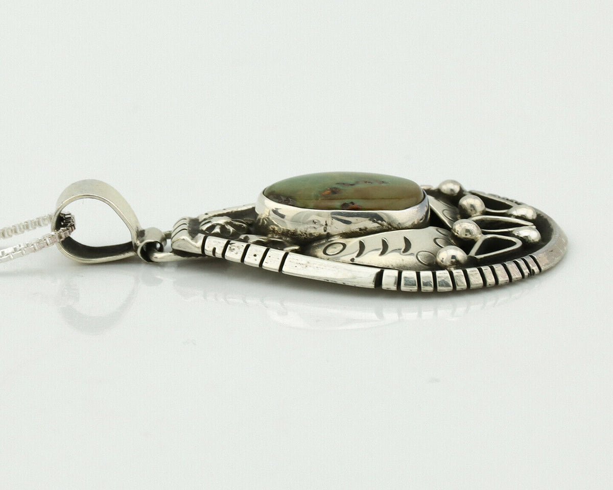 Navajo Necklace .925 Silver Manassas Turquoise Signed Tepee C.1980's