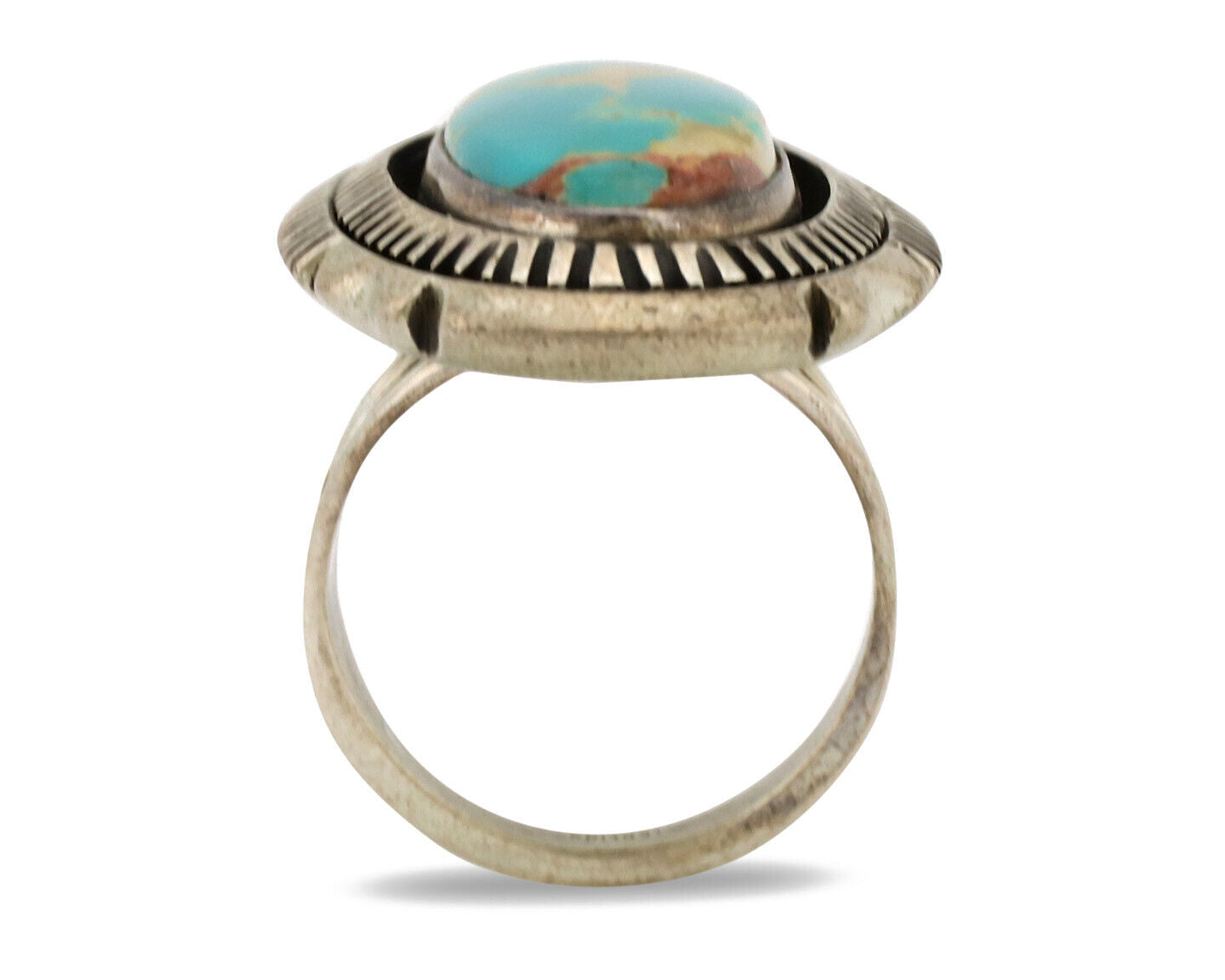 Navajo Ring .925 Silver Nevada Turquoise Native American Artist C.1980's