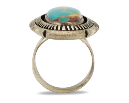 Navajo Ring .925 Silver Nevada Turquoise Native American Artist C.1980's