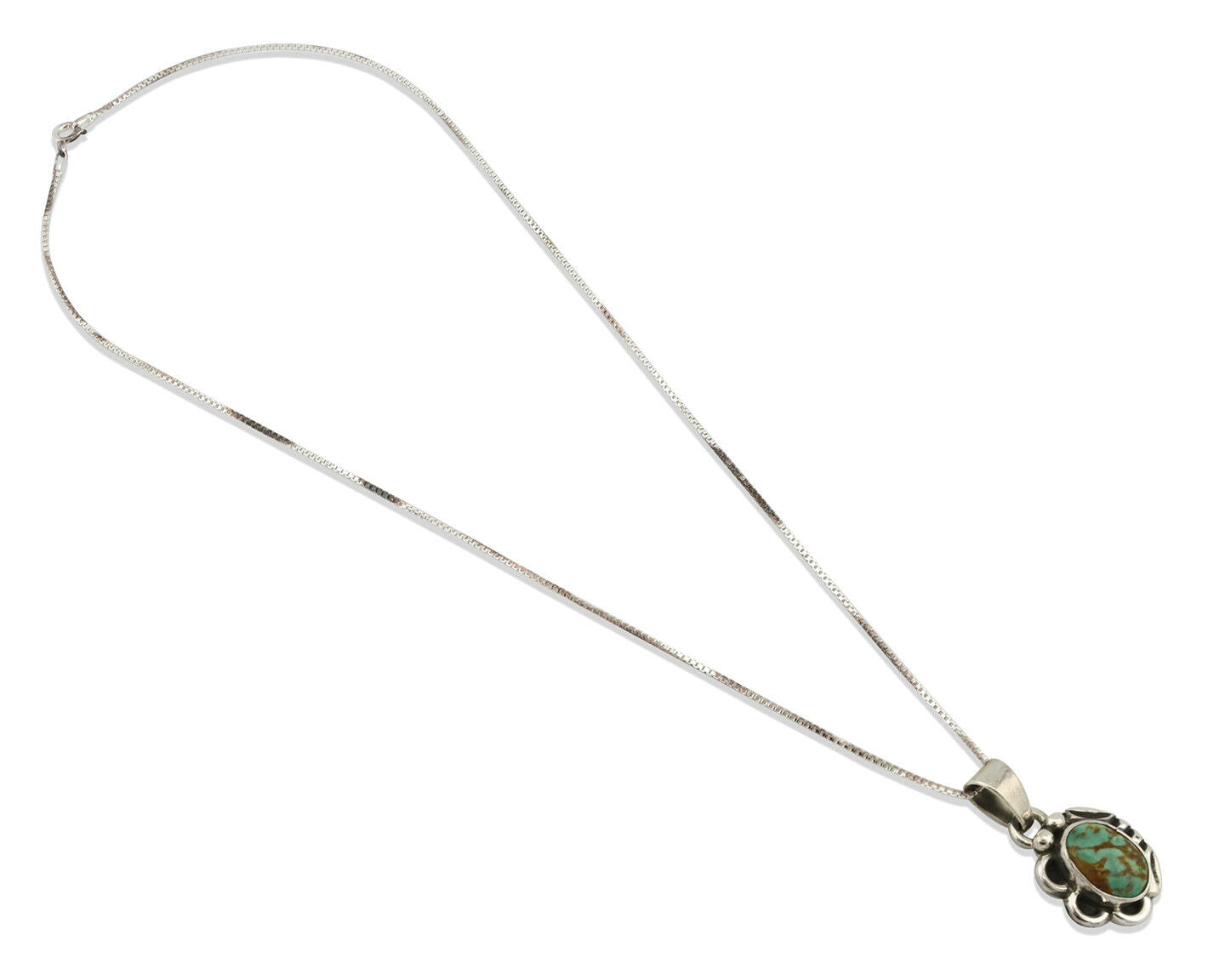 Navajo Kingman Turquoise Pendant .925 Silver Hand Stamped Signed Gecko C.80's