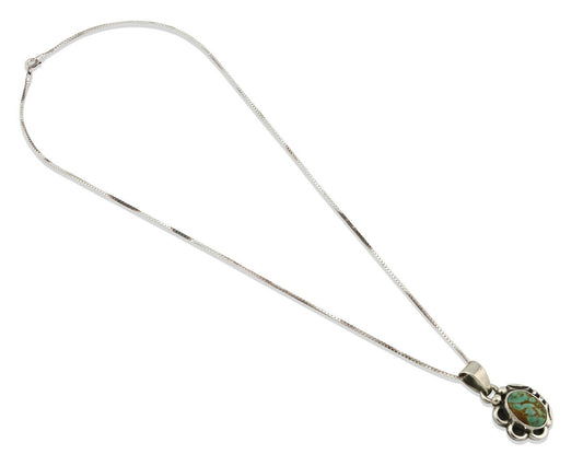 Navajo Kingman Turquoise Pendant .925 Silver Hand Stamped Signed Gecko C.80's