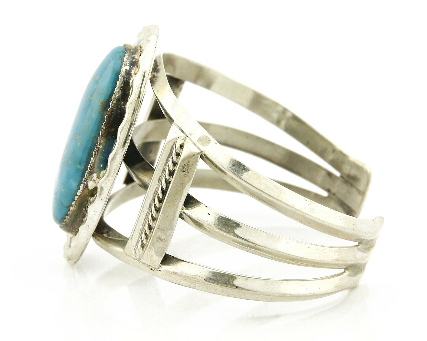 Navajo Bracelet .925 Silver Blue Gem Turquoise Signed Doug Zachary C.80's