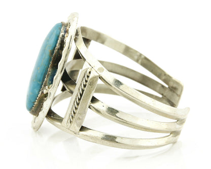 Navajo Bracelet .925 Silver Blue Gem Turquoise Signed Doug Zachary C.80's