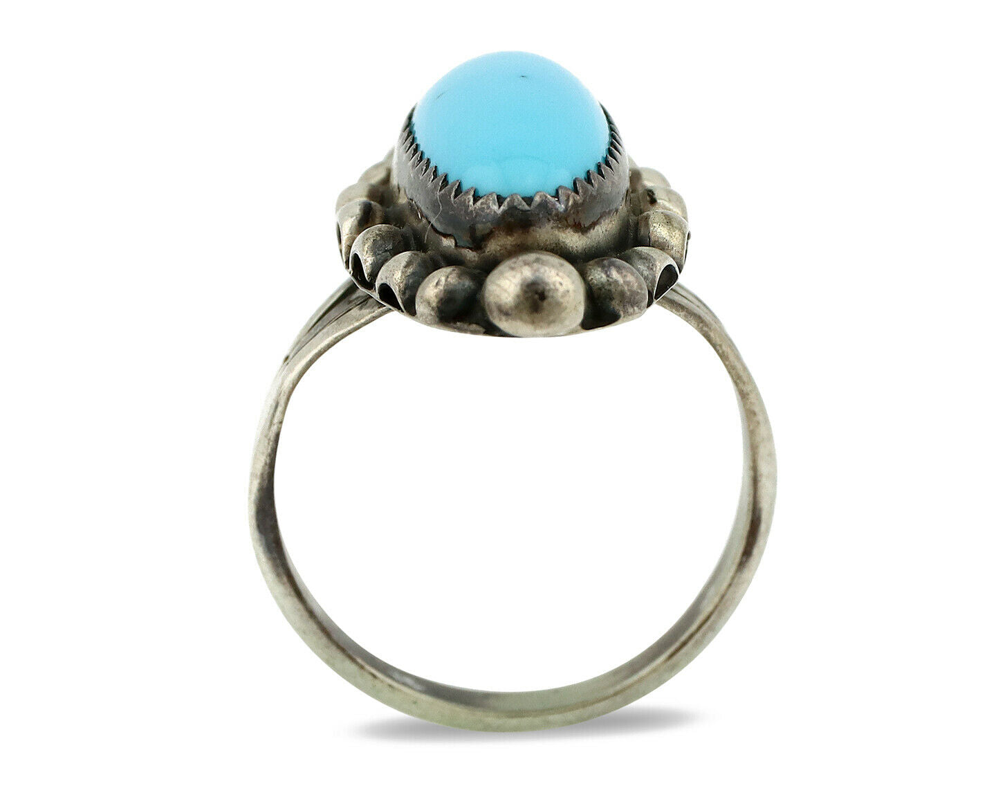 Navajo Ring .925 Silver Natural Blue Turquoise Artist Signed SC C.80's
