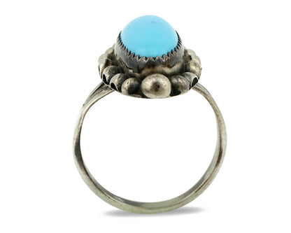 Navajo Ring .925 Silver Natural Blue Turquoise Artist Signed SC C.80's