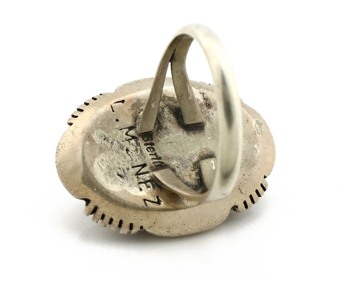 Navajo Ring .925 Silver Spiderweb Turquoise Artist Signed L. M. Nez C80s