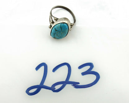 Navajo Ring .925 Silver Morenci Turquoise Artist Signed R C.80's