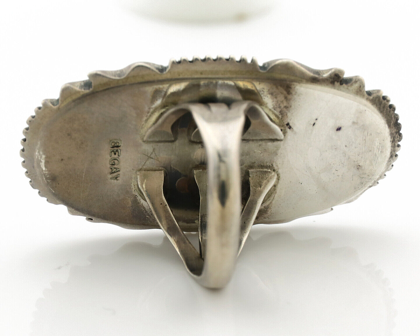 Navajo Ring .925 Silver Spiderweb Turquoise Artist Signed Begay C.1980's