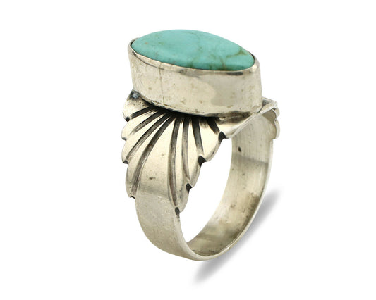 Navajo Ring .925 Silver Kingman Turquoise Artist Signed Apache C.80's