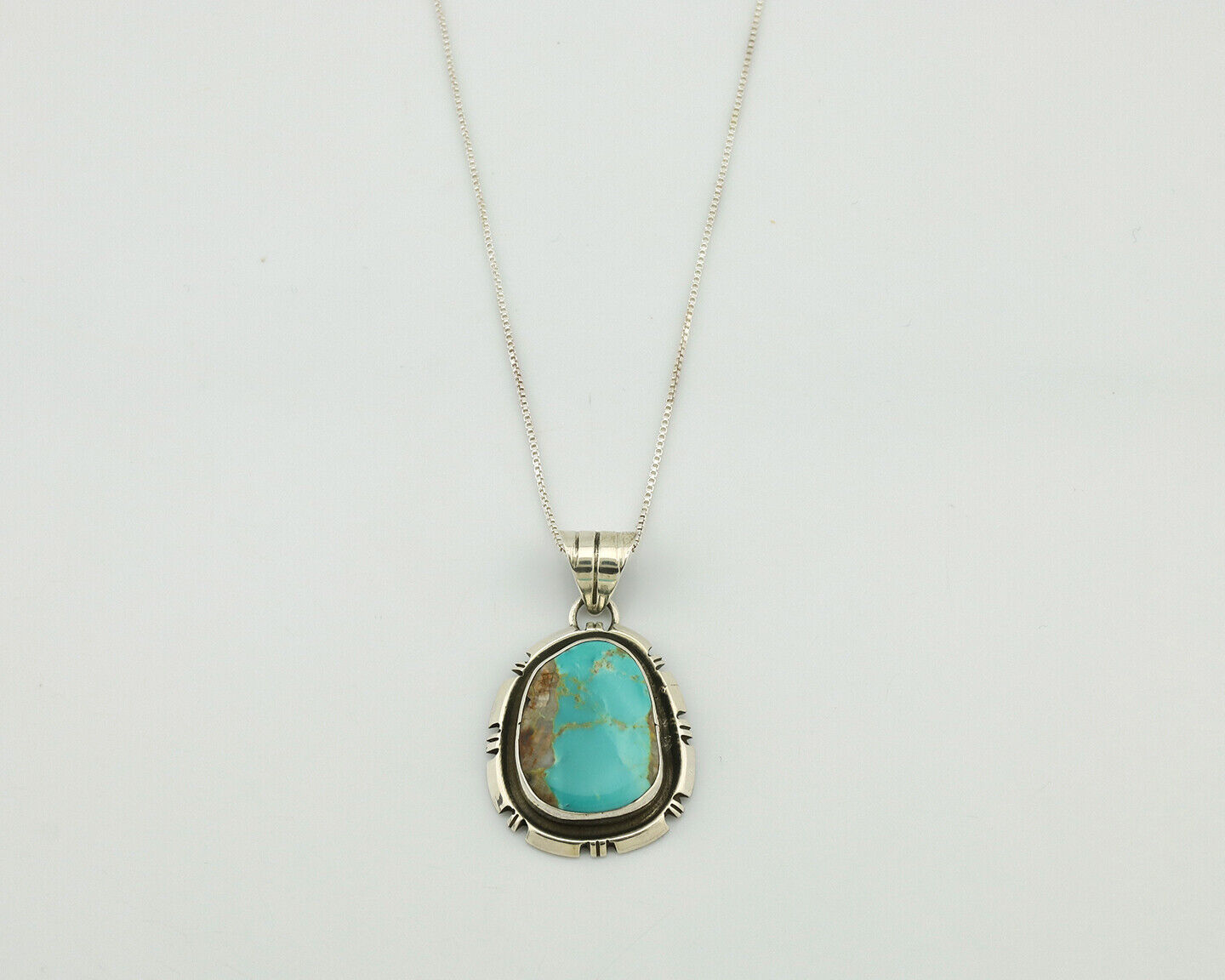 Navajo Necklace .925 Silver Kingman Turquoise Native American Artist C.1980's