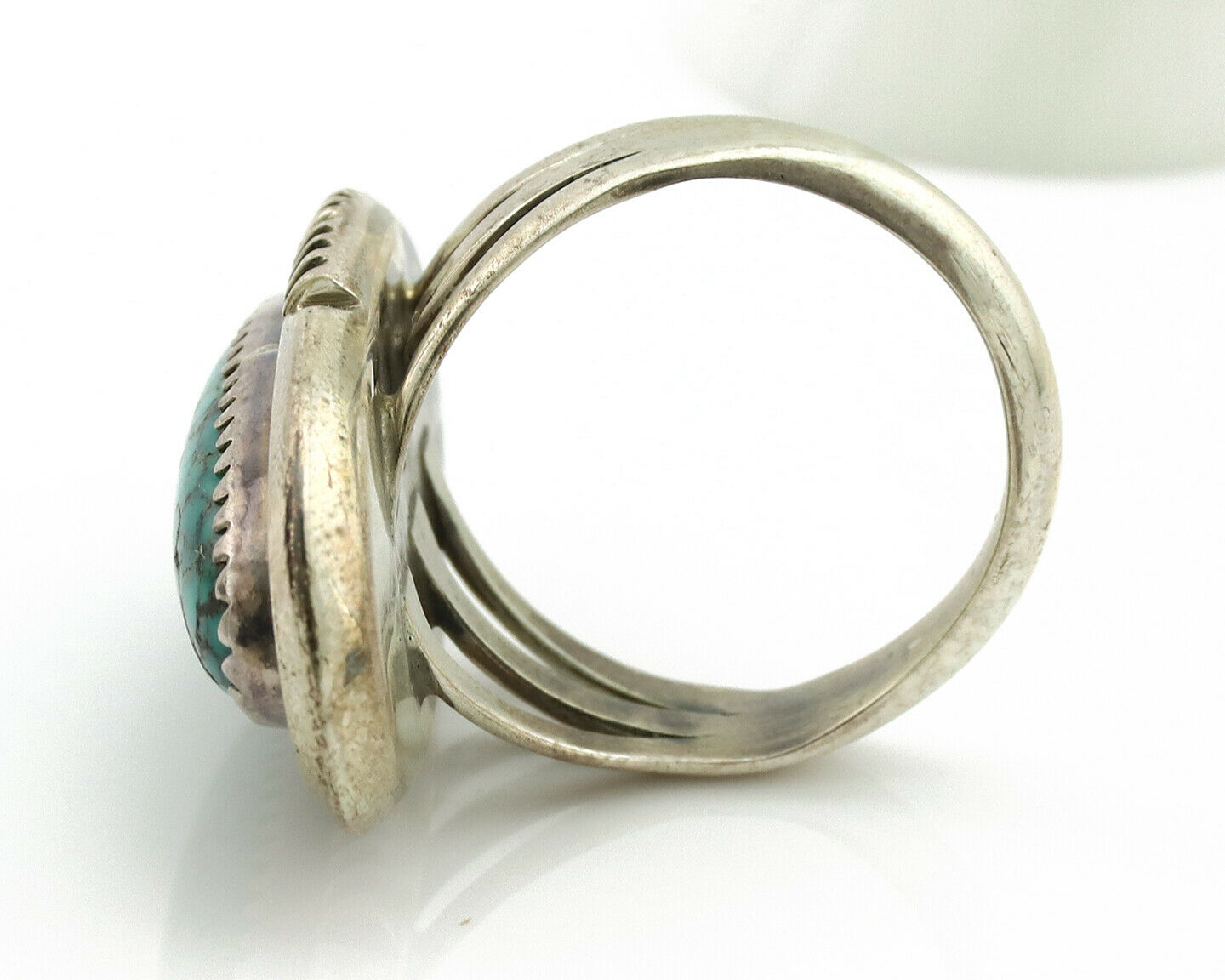 Navajo Ring .925 Silver Spiderweb Turquoise Native American Artist C.1980's