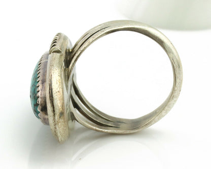 Navajo Ring .925 Silver Spiderweb Turquoise Native American Artist C.1980's