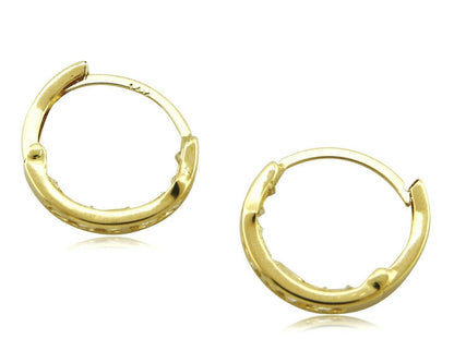 14k Solid Yellow Gold Huggie Earrings 3mm x 16mm Hoop Earrings With CZ