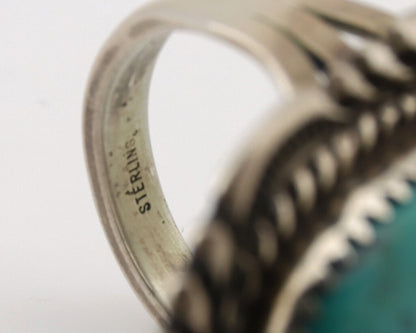 Navajo Ring .925 Silver Natural Blue Turquoise Artist Signed Spencer C.80's
