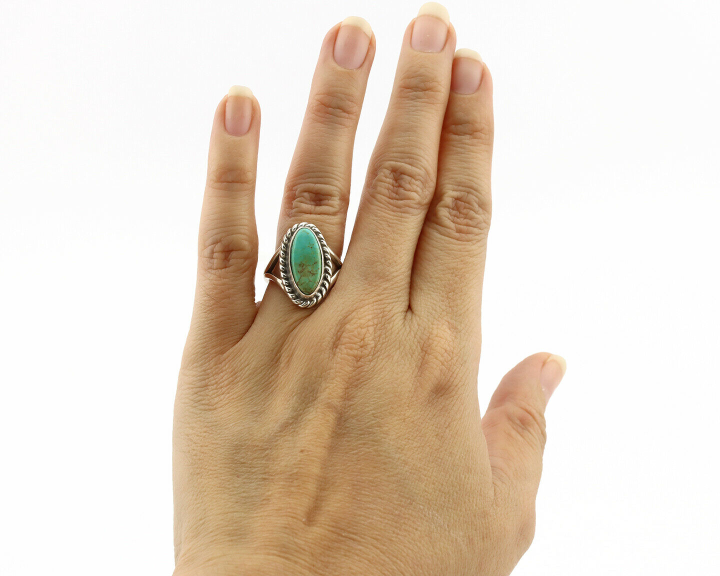 Navajo Ring .925 Silver Natural Mined Turquoise Artist Signed Gecko C.80's