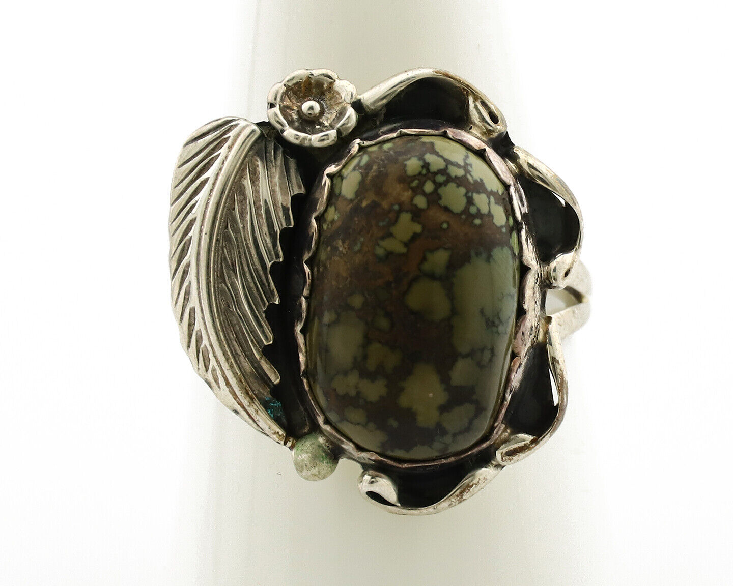 Navajo Ring .925 Silver Spiderweb Turquoise Native American Artist C.1980s