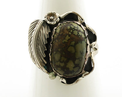 Navajo Ring .925 Silver Spiderweb Turquoise Native American Artist C.1980s