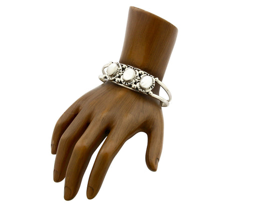 Navajo Bracelet .925 Silver Natural Mother of Pearl Handmade Native Artist C80's