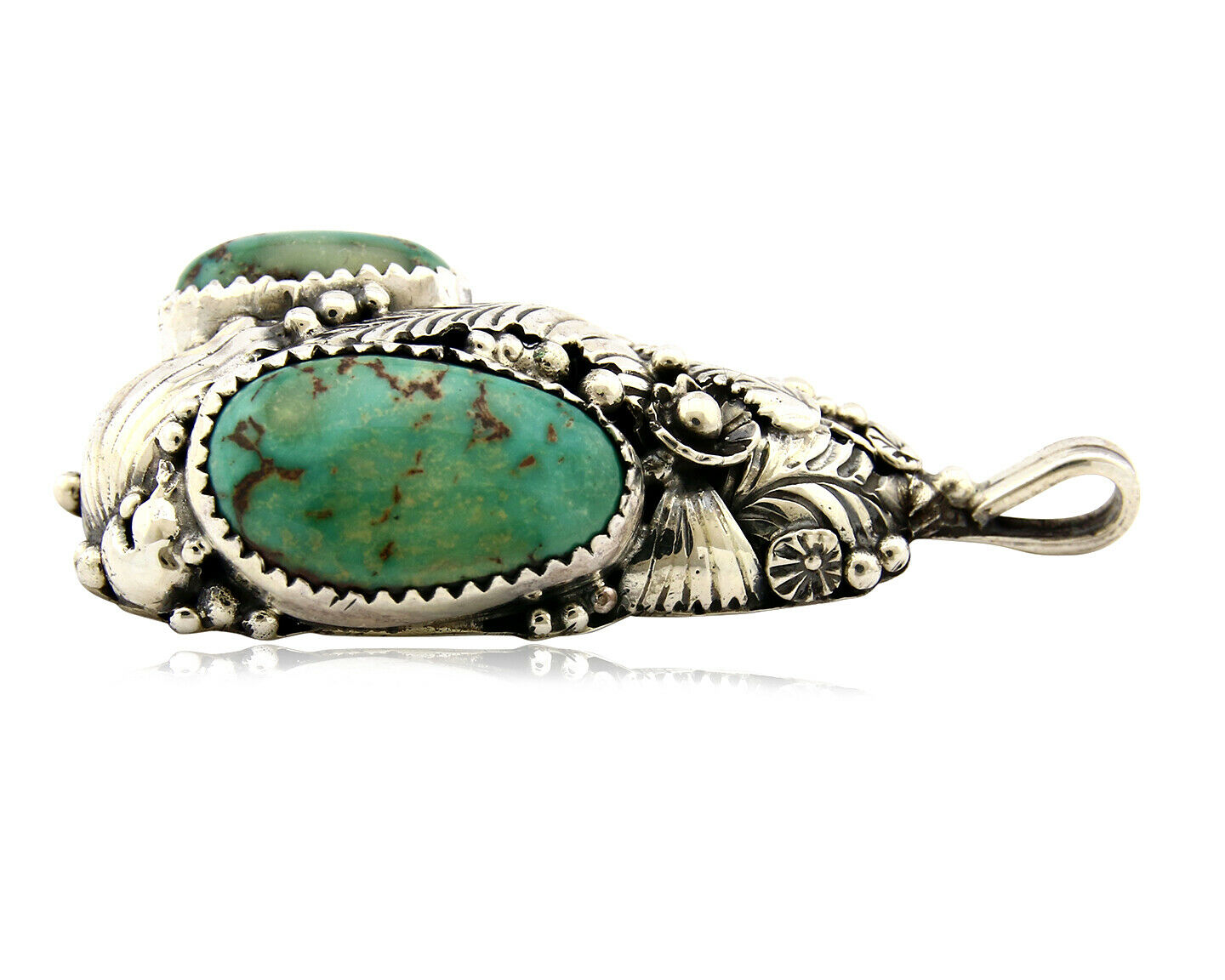 Navajo Pendant .925 Silver Kings Manassas Turquoise Signed Tom Willeto C.80's