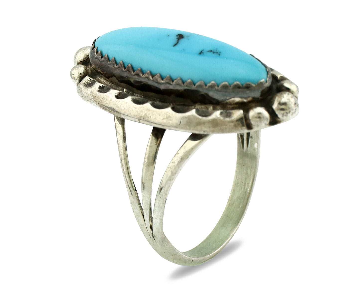 Navajo Ring .925 Silver Natural Blue Turquoise Artist Signed SC C.80's