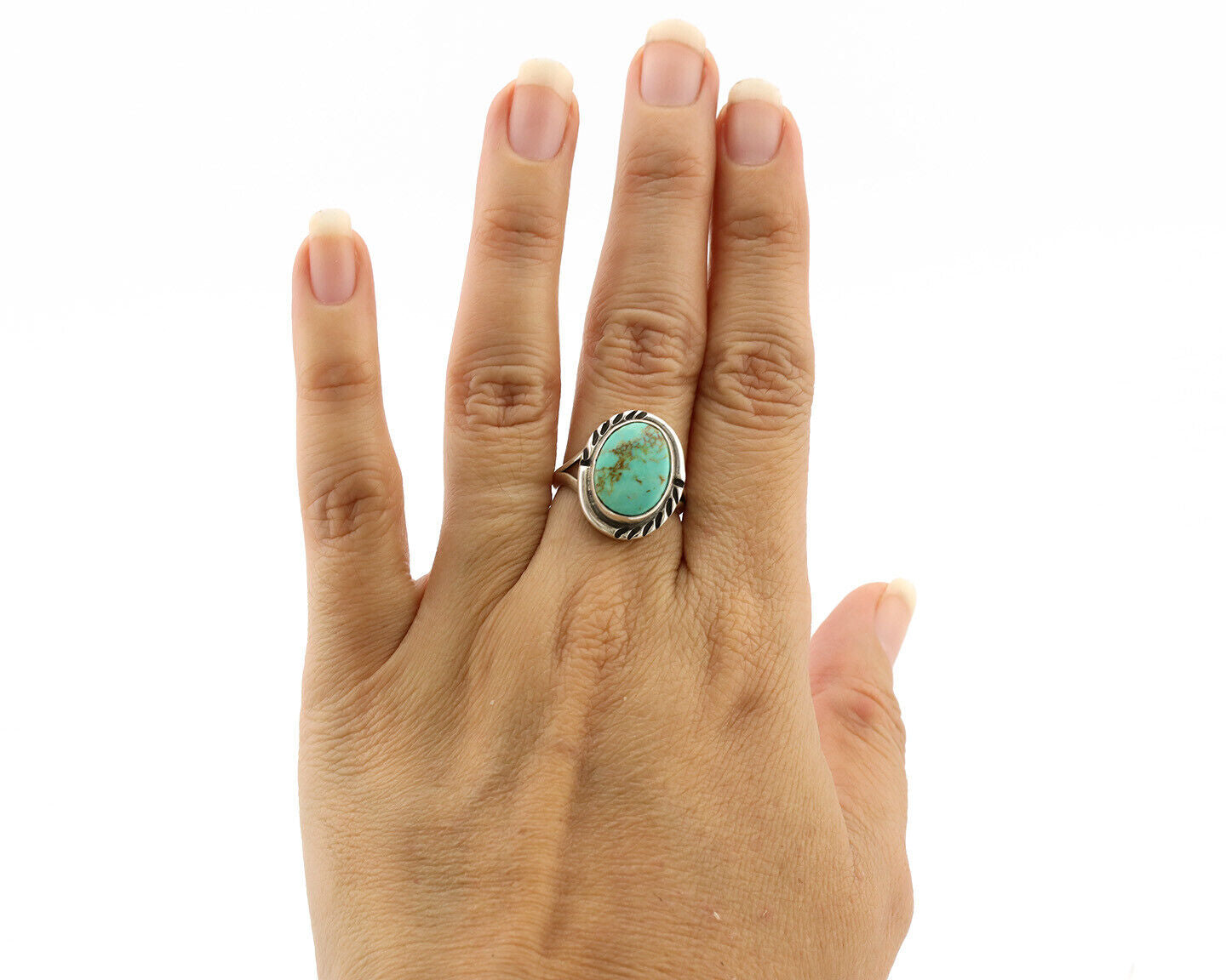 Navajo Ring .925 Silver Kingman Turquoise Native American Artist C.1980s