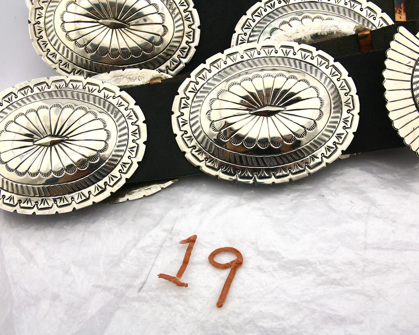 Navajo Concho Belt .925 Silver Hand Stamped Artist Suzie James C.80's