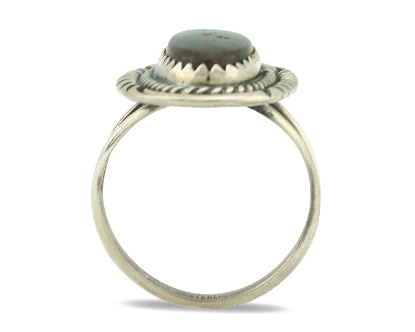 Navajo Ring .925 Silver Natural Spiderweb Turquoise Native Artist C.1980's