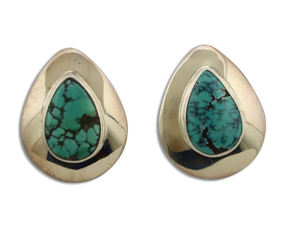 Navajo Earrings 925 Silver Blue Spiderweb Turquoise Native American Artist C90s