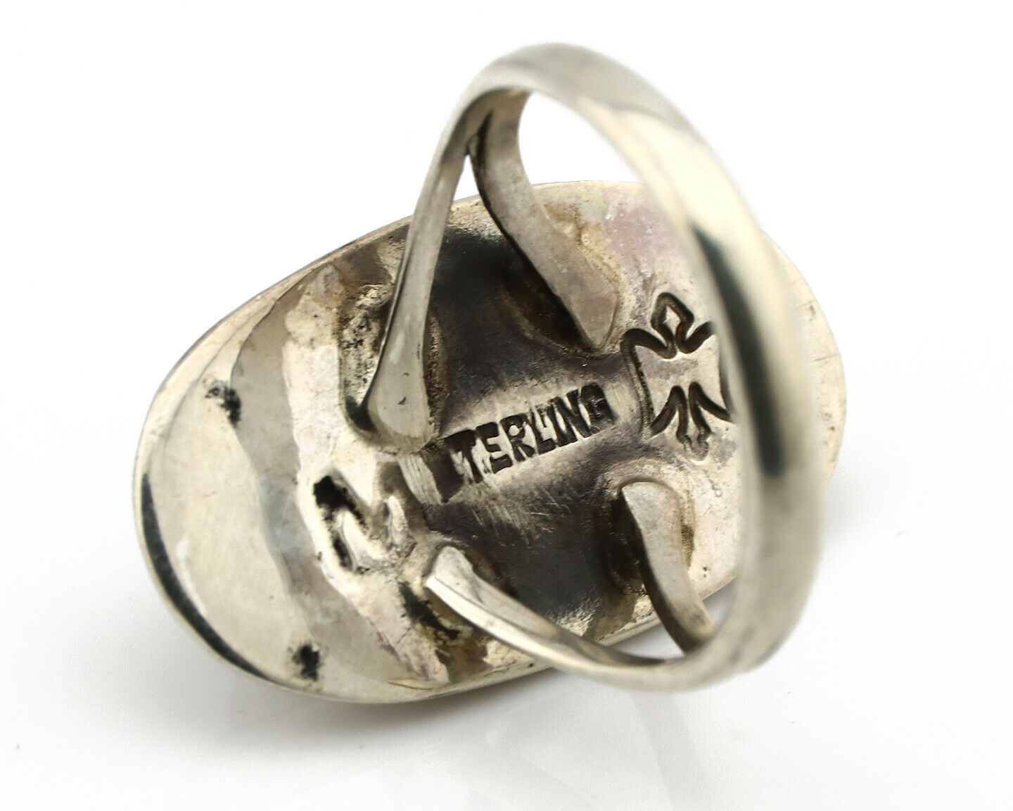 Navajo Shadow Box Ring .925 Silver Blue Turquoise Signed M Montoya C80s