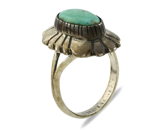 Navajo Ring .925 Silver Green Turquoise Artist Signed M Montoya C.80's